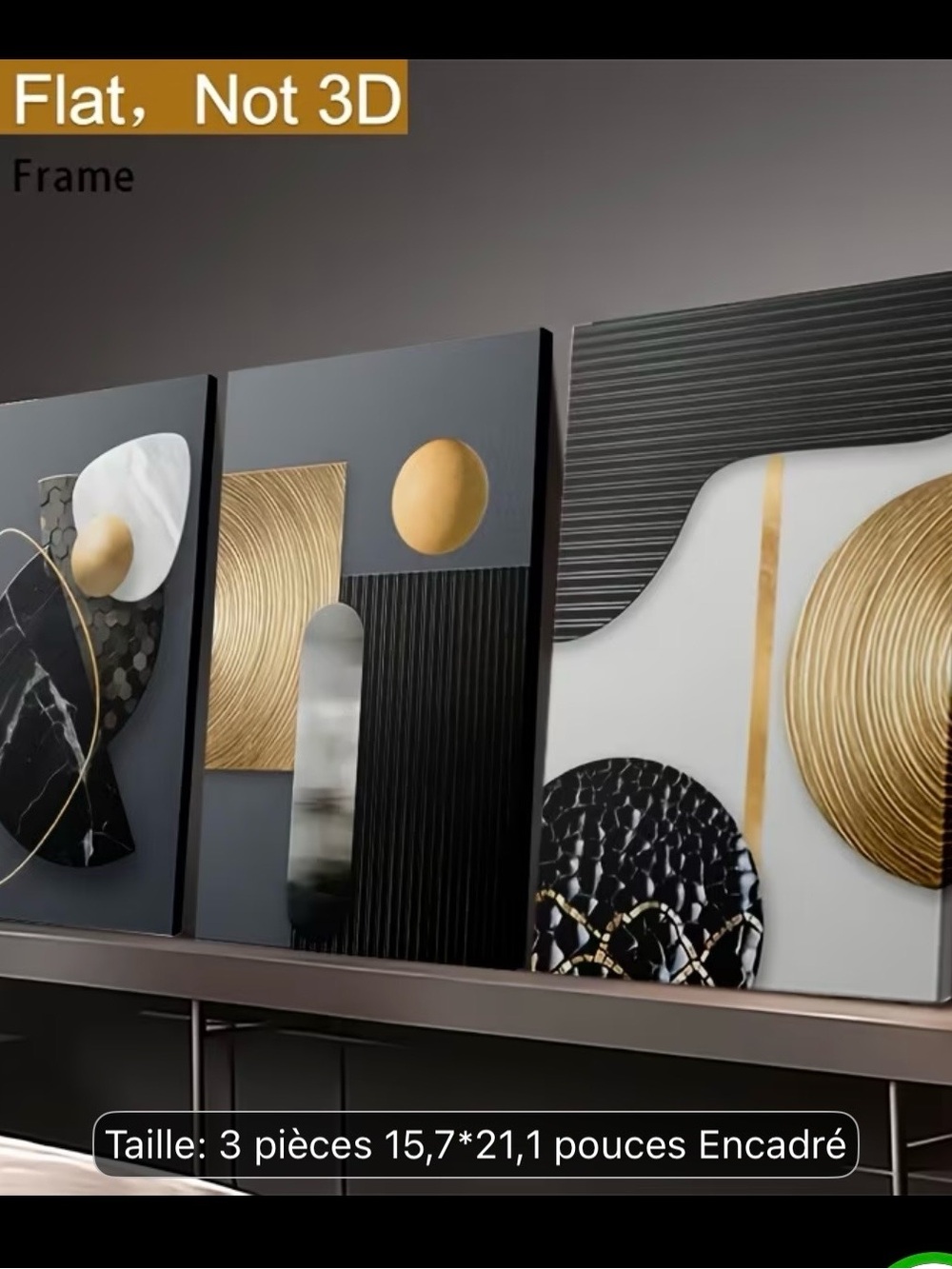 Abstract Gold & Black Triptych Wall Art Set - Contemporary Home Accent